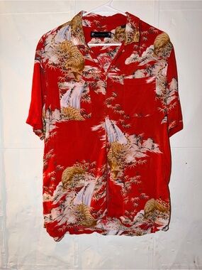 All Saints Tagise Tiger Print Short-Sleeve Camp Shirt
